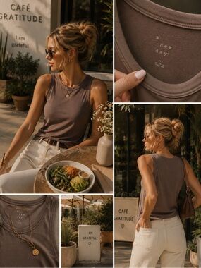 a new day Women's Ribbed Tank Top in Taupe Brown